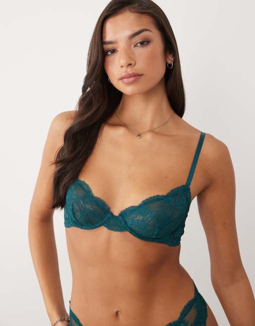 ASOS DESIGN – Lola – Lingerie-Set aus Spitze in Smaragdgrün, 3 von 5