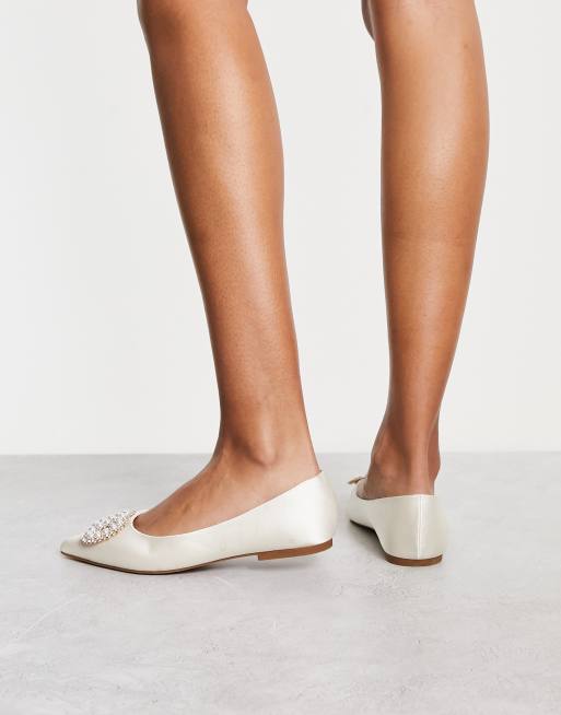 ASOS DESIGN Lola faux pearl embellished pointed ballet flats in