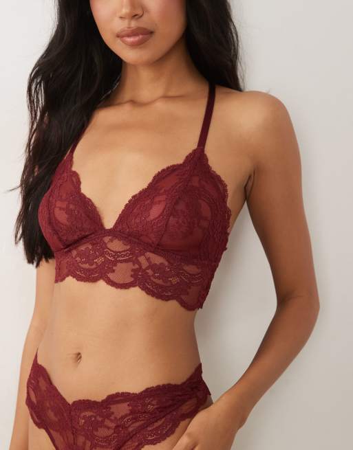 ASOS DESIGN Lola kanten longline bralette in bordeauxrood, 2 van 4