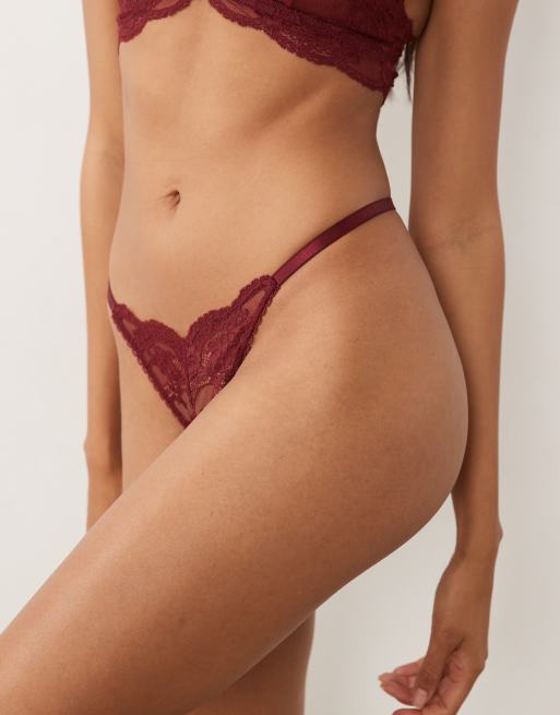 ASOS DESIGN Lola koronkowe stringi typu tanga w kolorze burgundowym, 1 z 4
