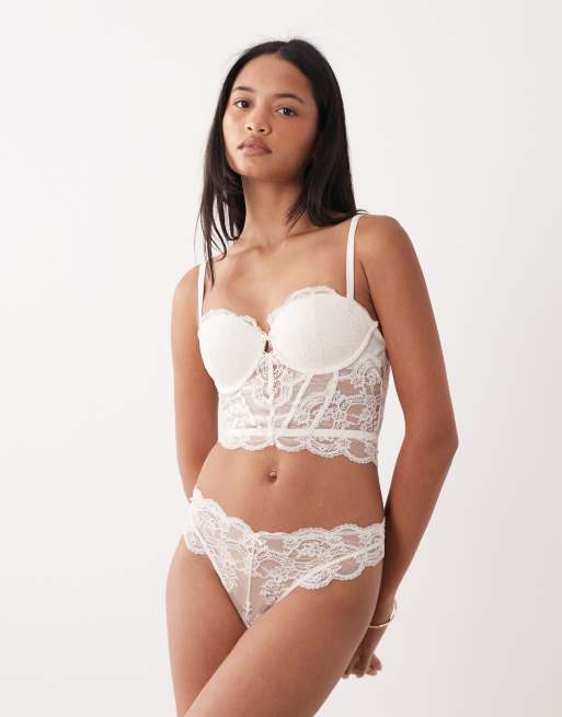 ASOS DESIGN – Lola – Koronkowy gorset z fiszbinami w kolorze kości słoniowej