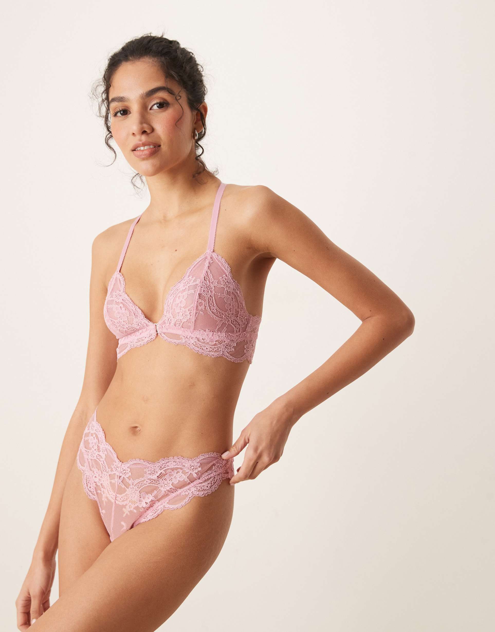 asos design lola lace brazilian briefs in baby pink