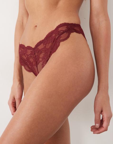 ASOS DESIGN Lola lace brazilian briefs in burgundy - view 1