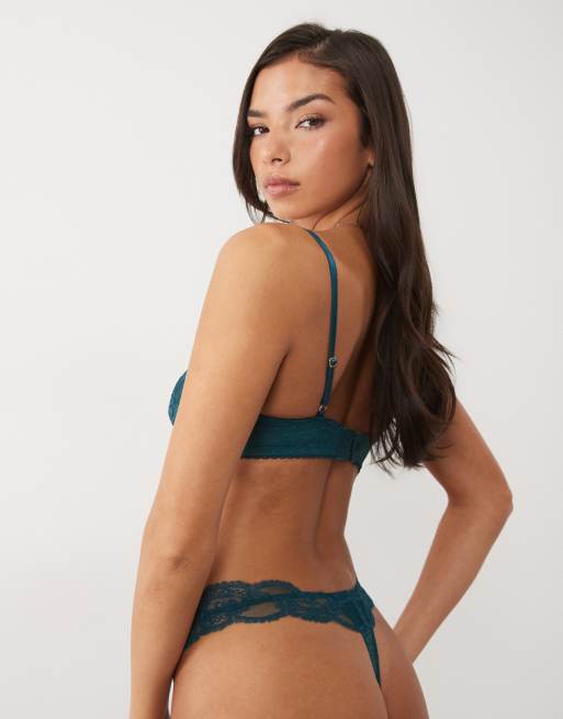 ASOS DESIGN Lola lace classic thong in emerald green, 2 of 4