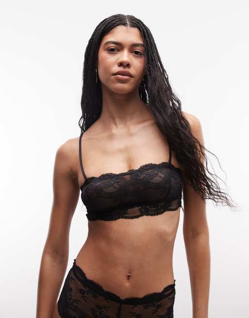 ASOS DESIGN Lola lace crop bandeau in black, 4 of 4