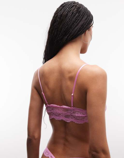 ASOS DESIGN Lola lace front fastening triangle bra in candy pink, 4 of 4