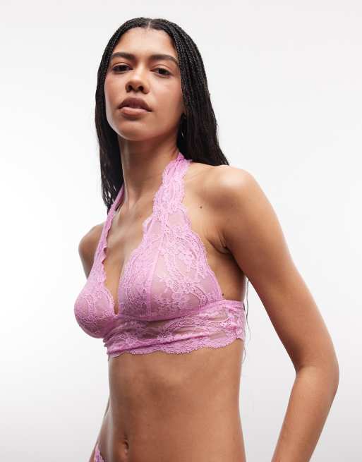 ASOS DESIGN Lola lace halter neck bralette in candy pink, 4 of 4
