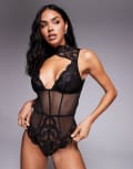 [ASOS DESIGN] ASOS DESIGN Lola lace high neck cut out detail body in black 8 Black