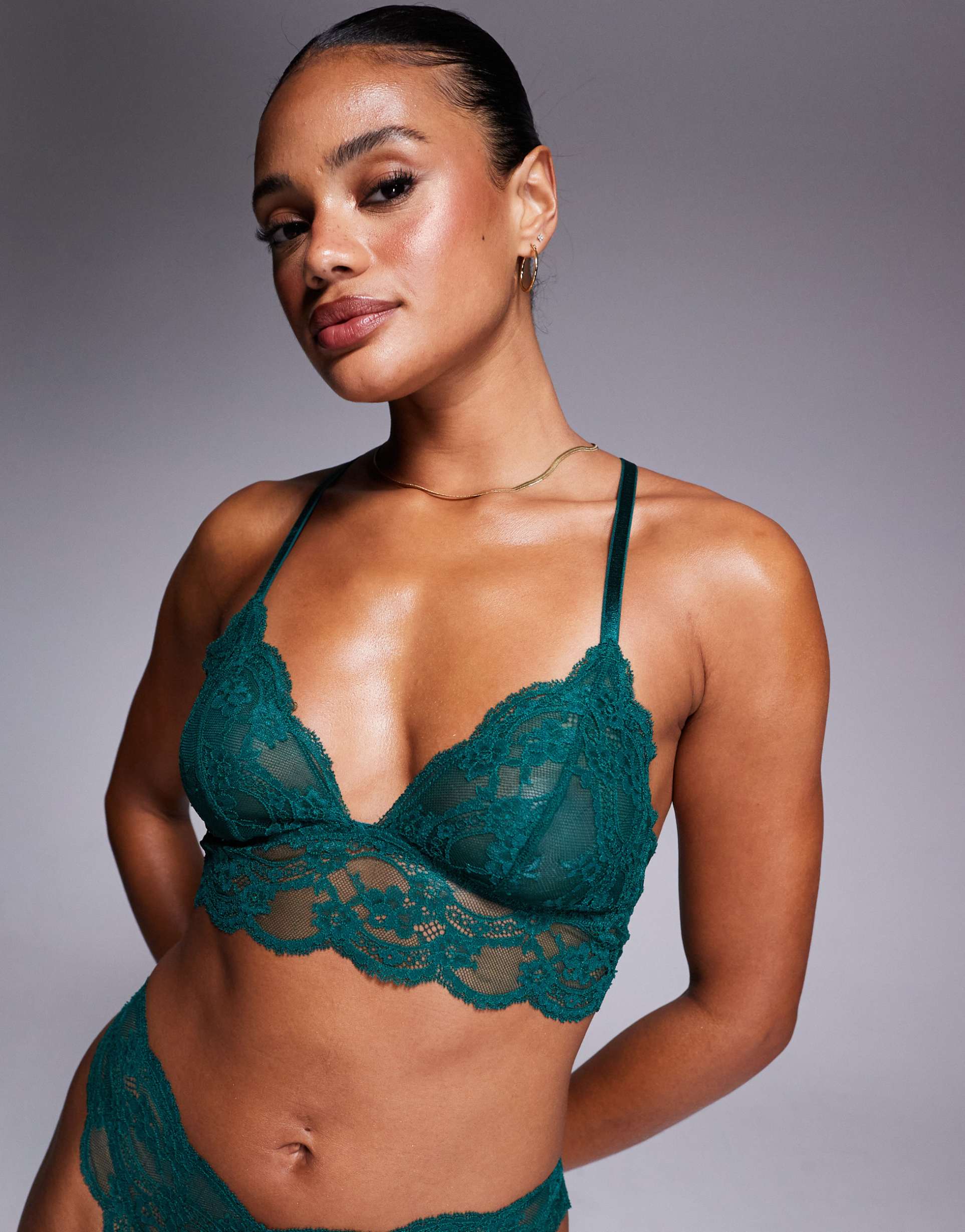 asos design lola lace longline bralette in forest green