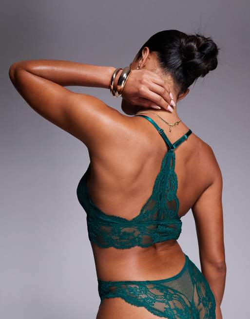 ASOS DESIGN Lola lace longline bralette in forest green, 2 of 4