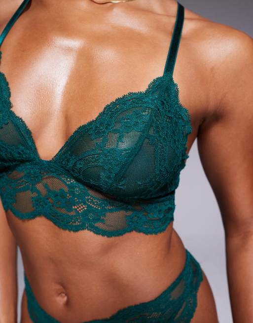 ASOS DESIGN Lola lace longline bralette in forest green, 3 of 4