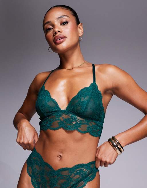 ASOS DESIGN Lola lace longline bralette in forest green, 4 of 4
