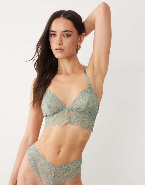 ASOS DESIGN Lola lace longline bralette in vintage green - view 1