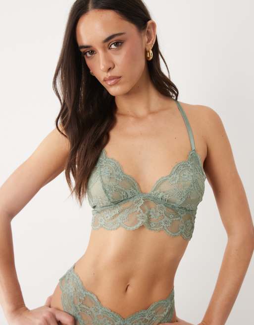 ASOS DESIGN Lola lace longline bralette in vintage green, 2 of 4