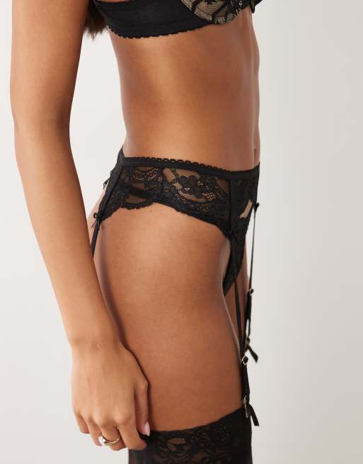 ASOS DESIGN Lola lace suspender belt in black, 2 of 3