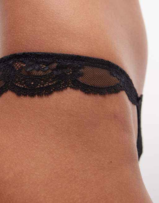 ASOS DESIGN Lola lace tanga thong with lace side in black, 3 of 4