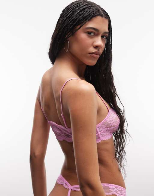 ASOS DESIGN Lola lace tanga thong with lace side in candy pink, 4 of 4