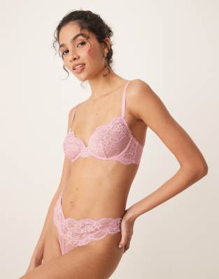 ASOS DESIGN Lola lace thong in baby pink - view 1