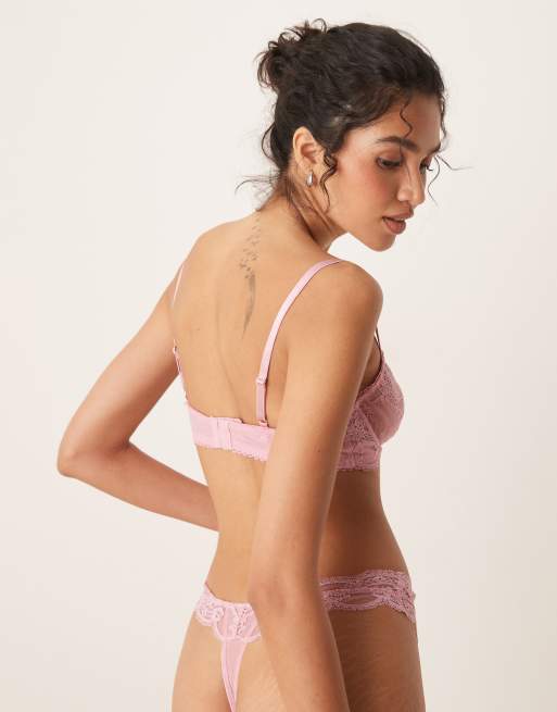 ASOS DESIGN Lola lace thong in baby pink, 4 of 4