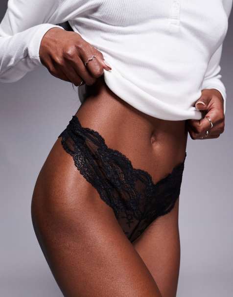ASOS DESIGN Lola lace thong in black - view 1