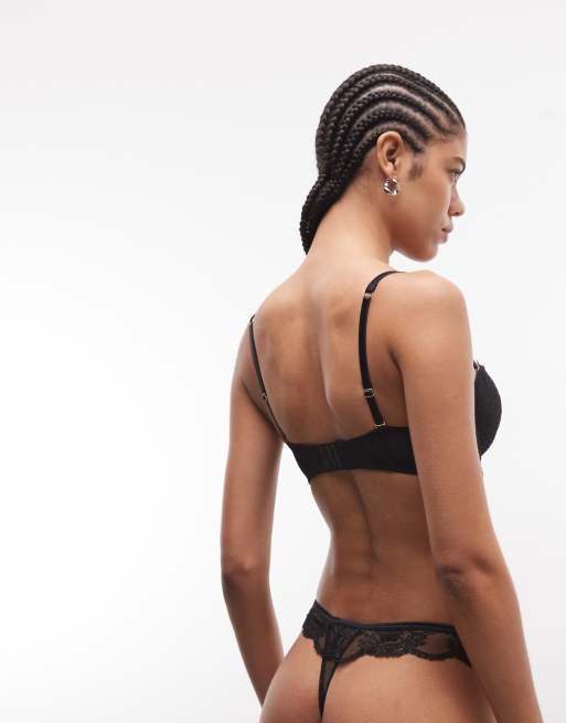 ASOS DESIGN Lola lace thong with keyhole detail in black, 4 of 4