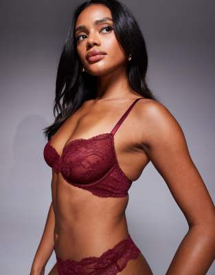 Asos Design Lola Lace Underwire Bra In Brown