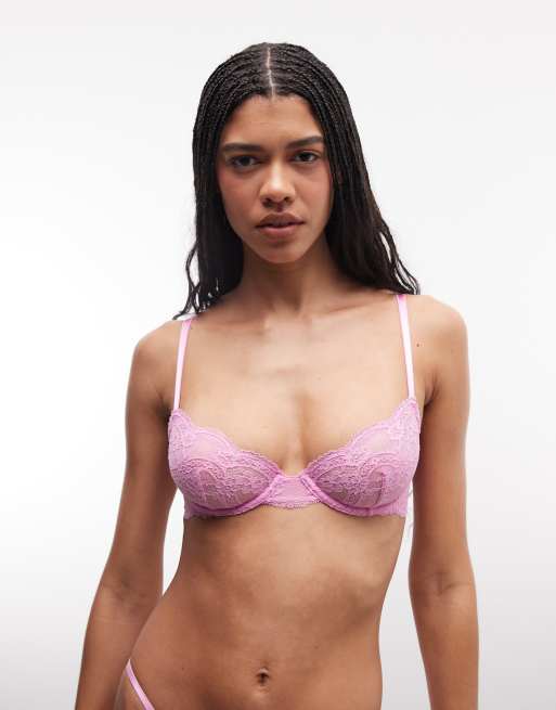 ASOS DESIGN Lola lace underwire bra in candy pink, 2 of 4