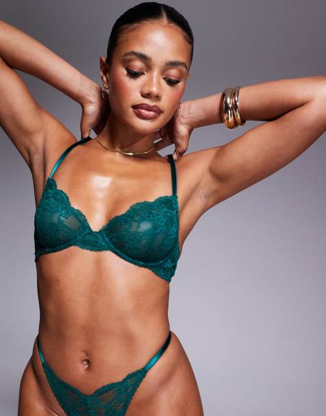 ASOS DESIGN Lola lace underwire bra in forest green - view 1