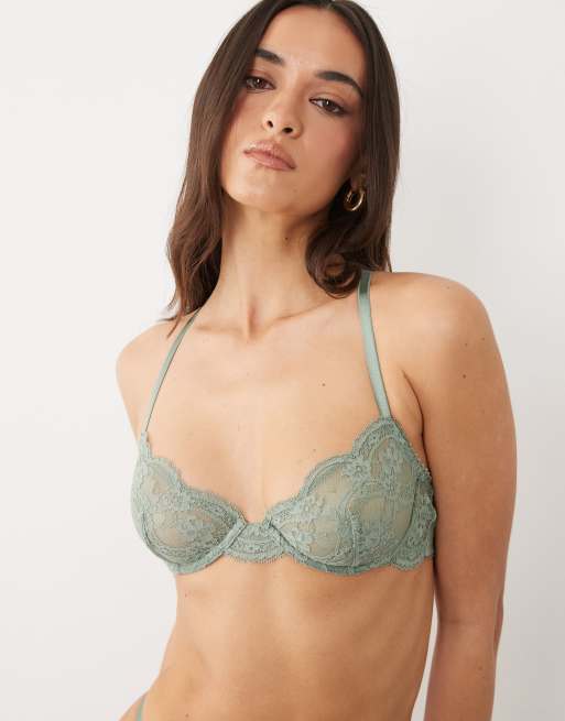 ASOS DESIGN Lola lace underwired bra in vintage green, 2 of 4