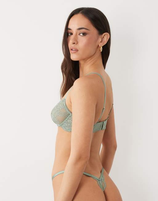 ASOS DESIGN Lola lace underwired bra in vintage green, 4 of 4