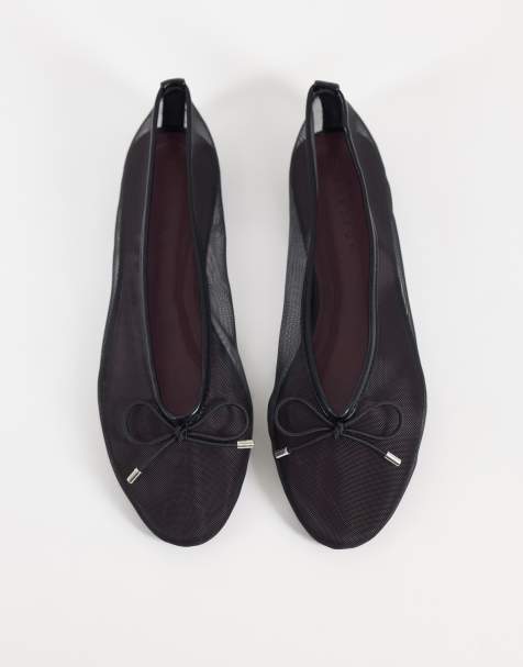 ASOS DESIGN Lola soft bow detail ballet flats in black mesh - view 1