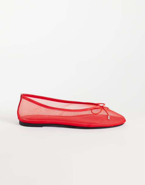 ASOS DESIGN Lola soft bow detail ballet flats in red mesh - view 1