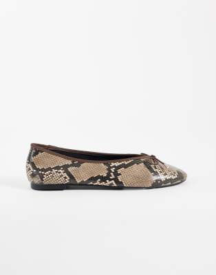 Asos Design Lola Soft Bow Detail Ballet Flats In Brown