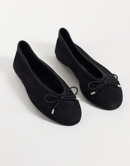 ASOS DESIGN Lola soft bow detail ballets in black suedette, 2 of 4