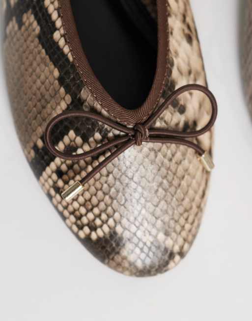 ASOS DESIGN Lola soft bow detail ballets in snake and chocolate, 4 of 4