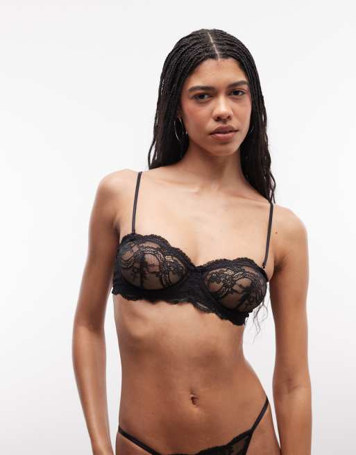 ASOS DESIGN - Lola - Sort balconette-BH med bøjle og aftagelige stropper i blondestof