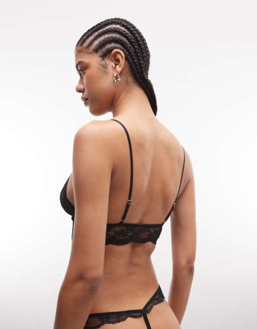 ASOS DESIGN - Lola - Sort longline-bralette med krog-og-hægtelukning foran i blondestof, 4 af 4