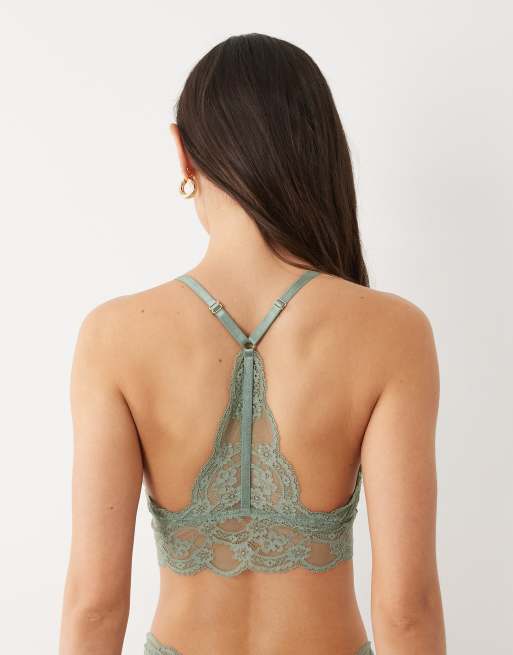 ASOS DESIGN – Lola – Vintagegrön, lång bralette i spets, 4 av 4
