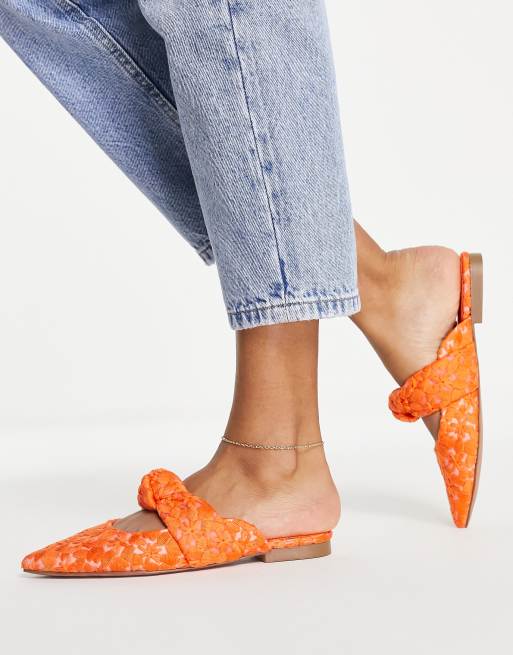 ASOS DESIGN - Lollipop - Flettede ballerina-mules i orange blomstermønster