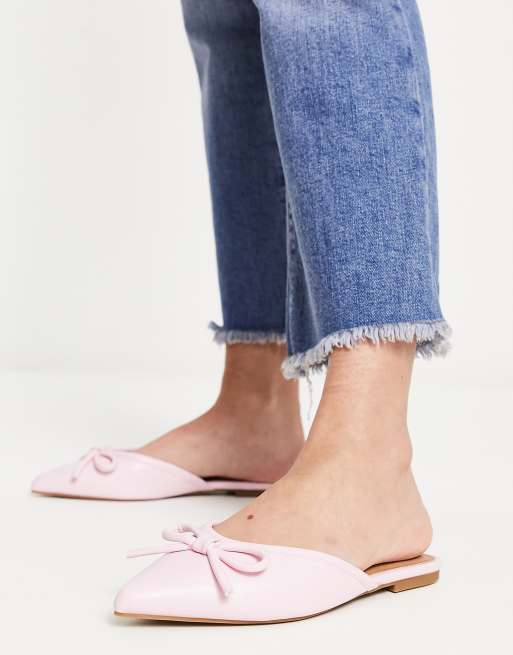 ASOS DESIGN London pointed bow ballet mules in pink ASOS