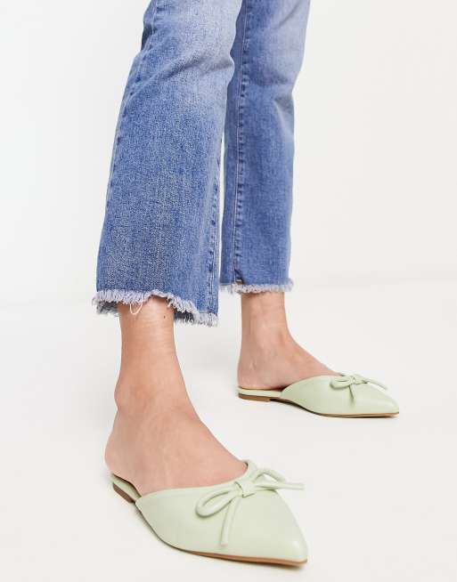 ASOS DESIGN – London – Zielone klapki baleriny z noskami w szpic i kokardką