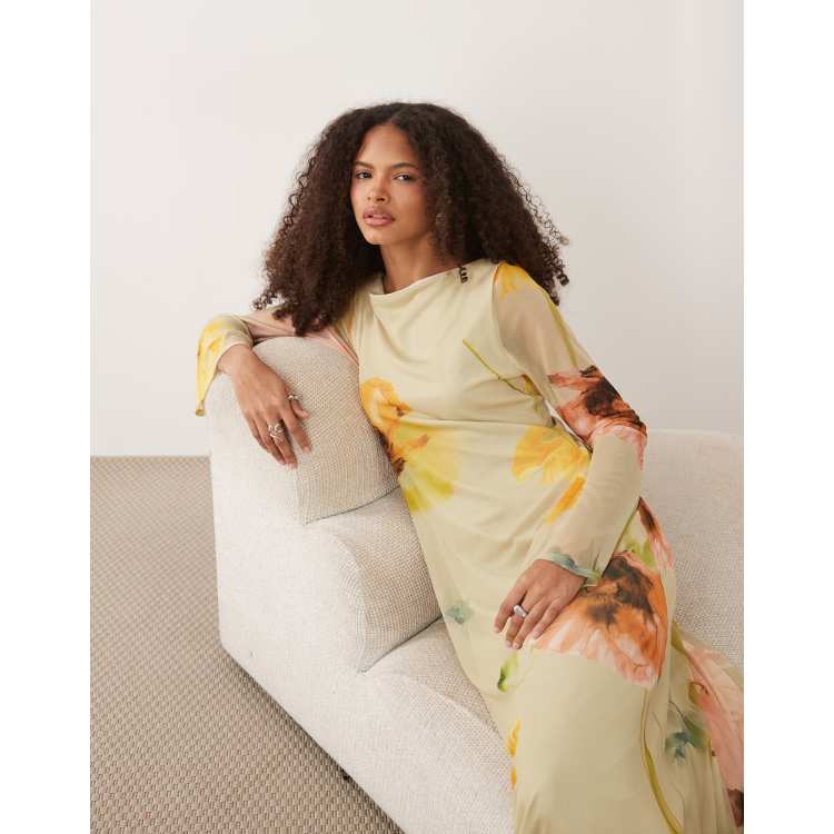 ASOS DESIGN long angel sleeve mesh maxi dress in floral print | ASOS