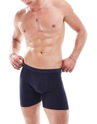 Asos Design Long Boxer Briefs In Navy