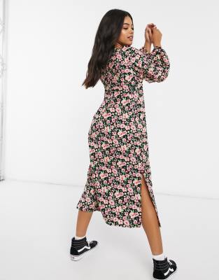asos black floral midi dress