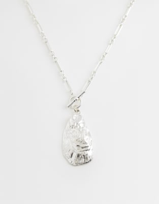 Asos Design Long Chain Necklace With T-bar And Shell Pendant Detail In Silver