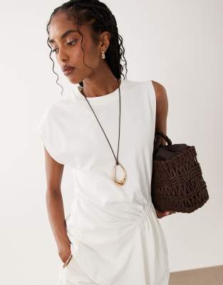Asos Design Long Corded Necklace With Abstract Pendant In Gold