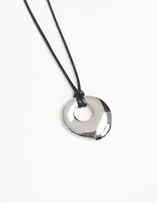 Asos Design Long Corded Necklace With Silver-tone Pendant In Metallic