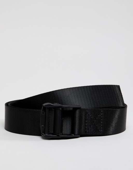 ASOS Design Webbing Belt with Matte Black Buckle in Black