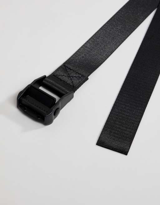 ASOS Design Webbing Belt with Matte Black Buckle in Black