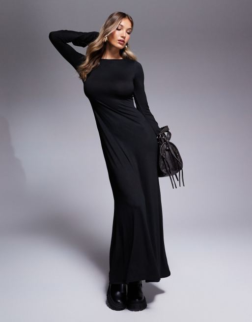 ASOS DESIGN long flair sleeve open back maxi dress in black ASOS